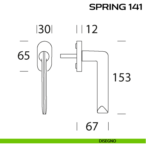 Maniglia per finestra martellina Spring 141 Reguitti disegno