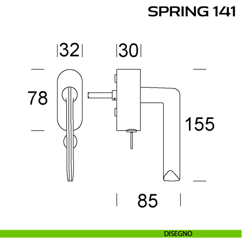 Maniglia per finestra martellina DK con chiave Spring 141 Reguitti disegno