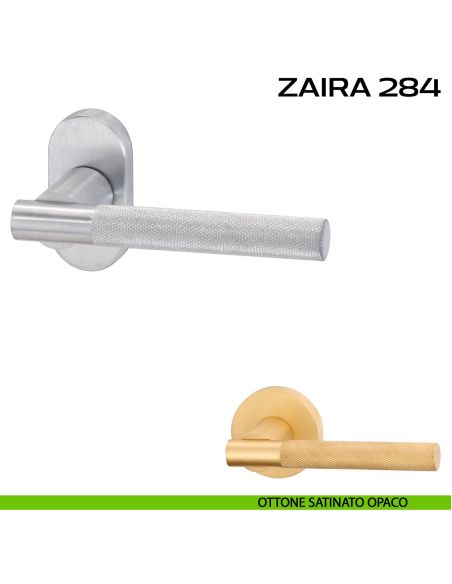 Maniglia per porta Zaira 284 Reguitti con rosetta ovale ottone satinato