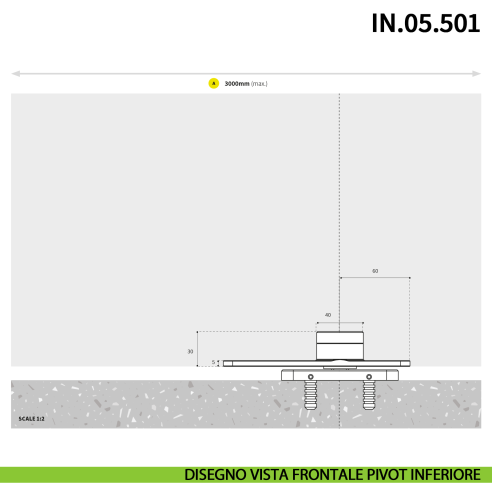 Cerniera pivot per porta a bilico pesante JNF IN.05.501 rotazione libera 360° portata 500 kg Satinato - disegno