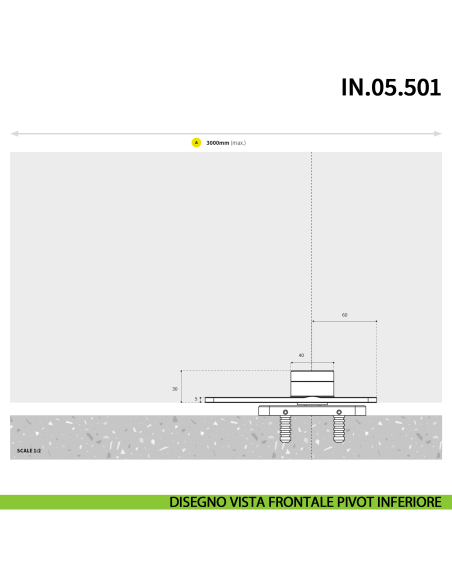 Cerniera pivot per porta a bilico pesante JNF IN.05.501 rotazione libera 360° portata 500 kg Satinato - disegno