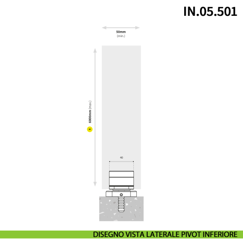 Cerniera pivot per porta a bilico pesante JNF IN.05.501 rotazione libera 360° portata 500 kg Satinato - disegno