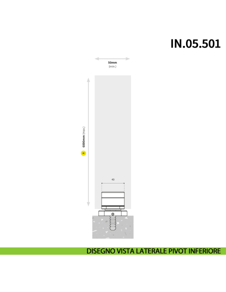 Cerniera pivot per porta a bilico pesante JNF IN.05.501 rotazione libera 360° portata 500 kg Satinato - disegno