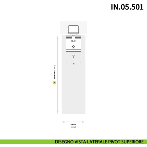 Cerniera pivot per porta a bilico pesante JNF IN.05.501 rotazione libera 360° portata 500 kg Satinato - disegno