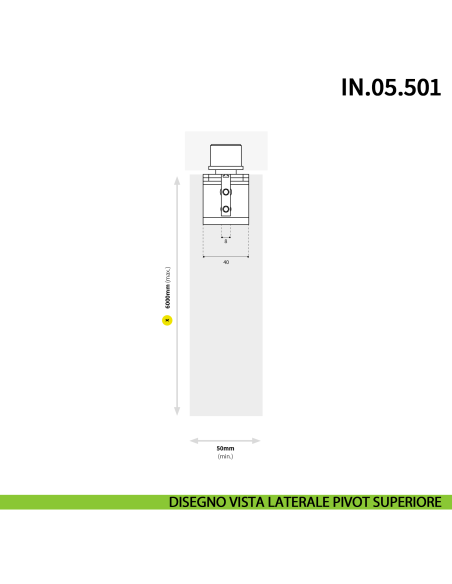 Cerniera pivot per porta a bilico pesante JNF IN.05.501 rotazione libera 360° portata 500 kg Satinato - disegno