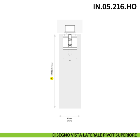 Cerniera pivot idraulica per porta a bilico di grandi dimensioni JNF IN.05.216.HO chiusura automatica portata 500 kg Satinato