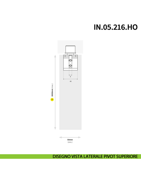 Cerniera pivot idraulica per porta a bilico di grandi dimensioni JNF IN.05.216.HO chiusura automatica portata 500 kg Satinato