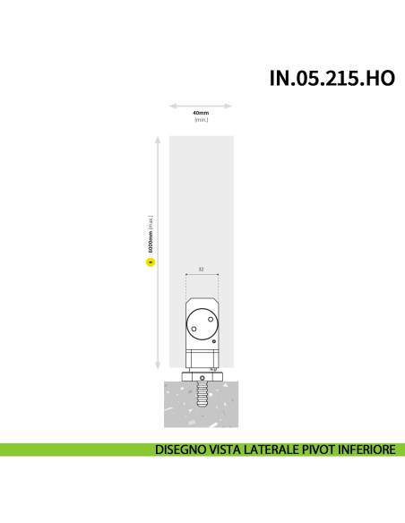 Cerniera pivot idraulica per porta di grandi dimensioni JNF IN.05.215.HO chiusura automatica portata 350 kg Satinato - disegno