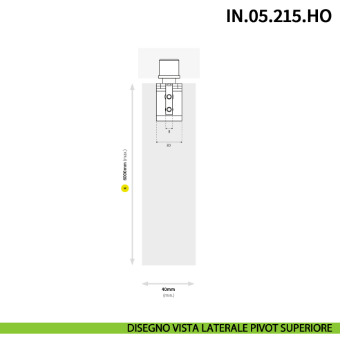 Cerniera pivot idraulica per porta di grandi dimensioni JNF IN.05.215.HO chiusura automatica portata 350 kg Satinato - disegno