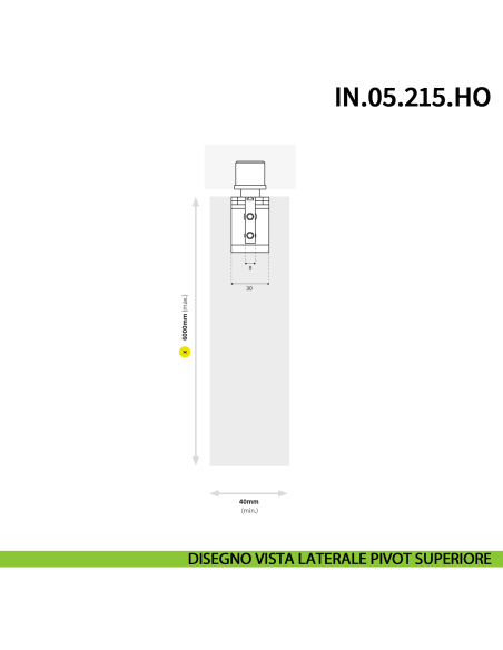 Cerniera pivot idraulica per porta di grandi dimensioni JNF IN.05.215.HO chiusura automatica portata 350 kg Satinato - disegno