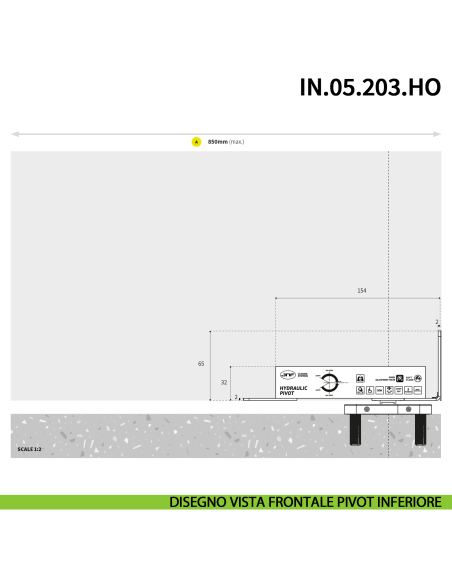 Cerniera pivot per porta interna a bilico JNF IN.05.203.HO chiusura automatica portata 60 kg Satinato - disegno