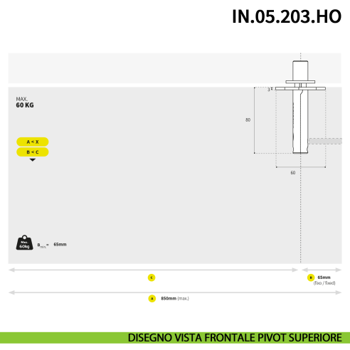 Cerniera pivot per porta interna a bilico JNF IN.05.203.HO chiusura automatica portata 60 kg Satinato - disegno