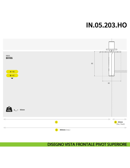 Cerniera pivot per porta interna a bilico JNF IN.05.203.HO chiusura automatica portata 60 kg Satinato - disegno