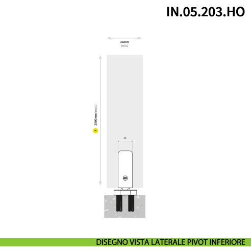Cerniera pivot per porta interna a bilico JNF IN.05.203.HO chiusura automatica portata 60 kg Satinato - disegno