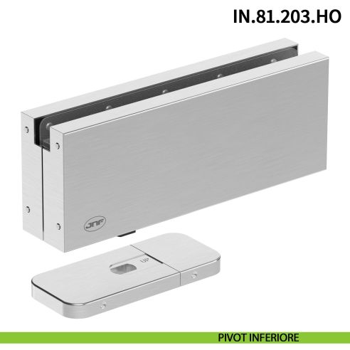 Cerniera pivot idraulica per porta in vetro a bilico JNF IN.81.203.HO chiusura automatica portata 100 kg Satinato