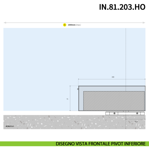 Cerniera pivot idraulica per porta in vetro a bilico JNF IN.81.203.HO chiusura automatica portata 100 kg Satinato - disegno