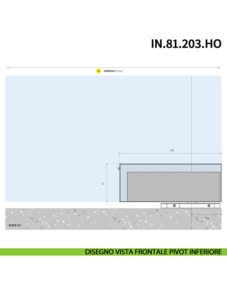 Cerniera pivot idraulica per porta in vetro a bilico JNF IN.81.203.HO chiusura automatica portata 100 kg Satinato - disegno