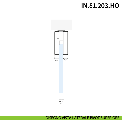 Cerniera pivot idraulica per porta in vetro a bilico JNF IN.81.203.HO chiusura automatica portata 100 kg Satinato - disegno