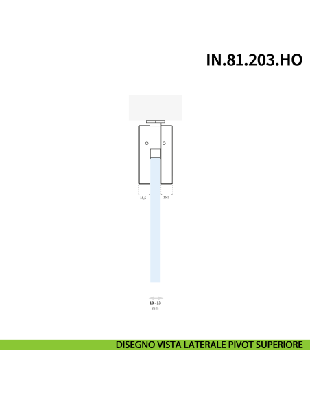 Cerniera pivot idraulica per porta in vetro a bilico JNF IN.81.203.HO chiusura automatica portata 100 kg Satinato - disegno