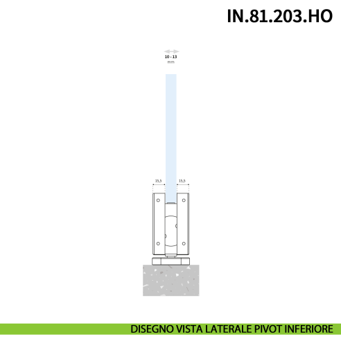 Cerniera pivot idraulica per porta in vetro a bilico JNF IN.81.203.HO chiusura automatica portata 100 kg Satinato - disegno