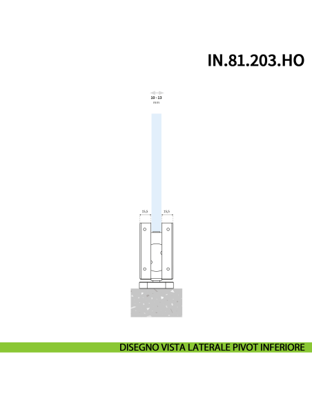 Cerniera pivot idraulica per porta in vetro a bilico JNF IN.81.203.HO chiusura automatica portata 100 kg Satinato - disegno