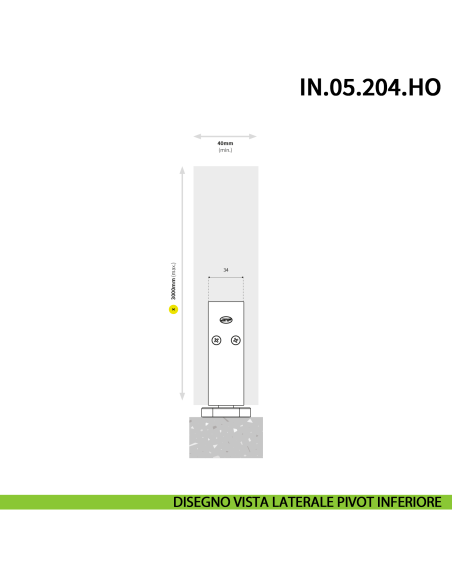 Cerniera pivot idraulica per porta a bilico JNF IN.05.204.HO chiusura automatica portata 100 kg Satinato - disegno
