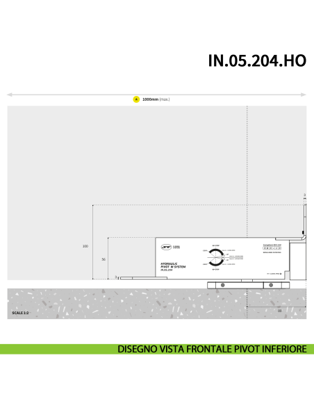 Cerniera a bilico Pivot idraulica per porta JNF IN.05.204.HO chiusura automatica portata 100 kg PVD Titanium Black - disegno