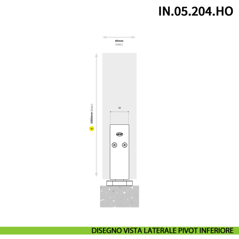 Cerniera a bilico Pivot idraulica per porta JNF IN.05.204.HO chiusura automatica portata 100 kg PVD Titanium Black - disegno