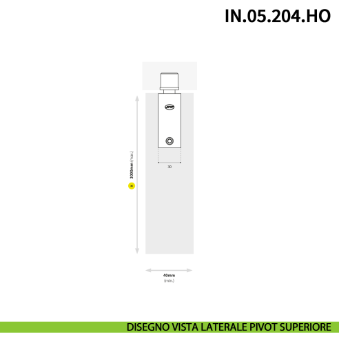 Cerniera a bilico Pivot idraulica per porta JNF IN.05.204.HO chiusura automatica portata 100 kg PVD Titanium Black - disegno