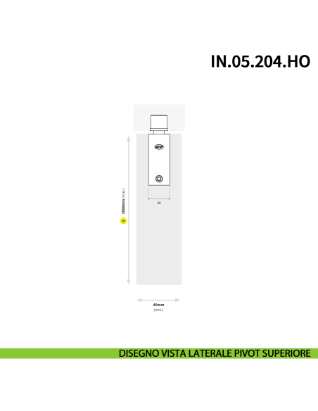 Cerniera a bilico Pivot idraulica per porta JNF IN.05.204.HO chiusura automatica portata 100 kg PVD Titanium Black - disegno