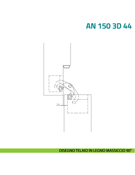 Cerniera a scomparsa regolabile per porta con fresata centrale nel pannello Anselmi AN 150 3D 44 - disegno telaio 90°