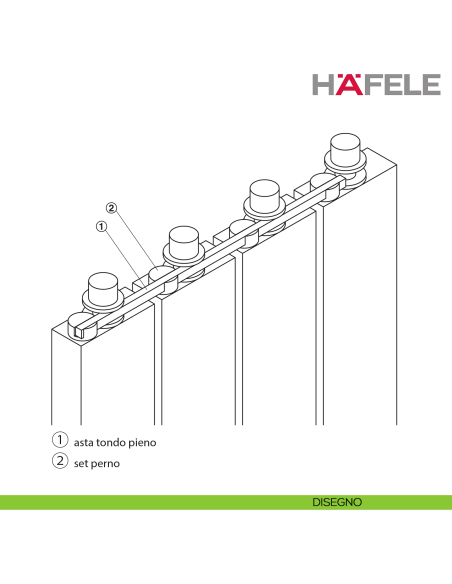 Asta tonda Twin Pivot Hafele per sincronizzazione listelli e doghe in legno girevoli - disegno
