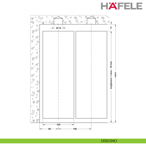 Perno superiore Twin Pivot Hafele per sincronizzazione listelli e doghe in legno girevoli - disegno