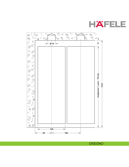 Perno superiore Twin Pivot Hafele per sincronizzazione listelli e doghe in legno girevoli - disegno