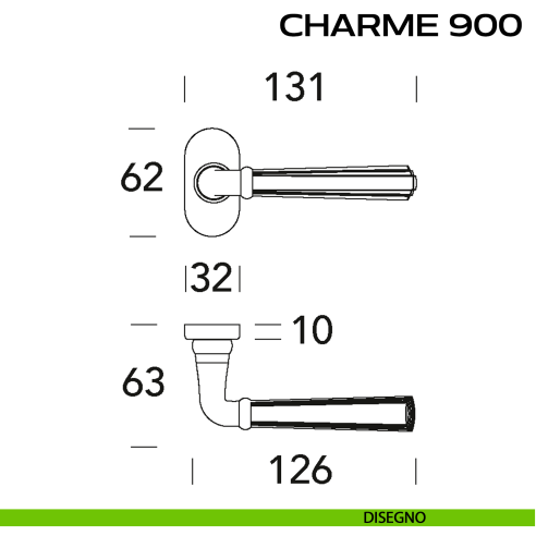Maniglia per porta Charme 900 Reguitti con rosetta ovale disegno