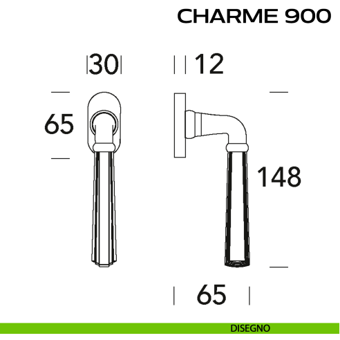 Maniglia martellina DK per finestra Charme 900 Reguitti disegno
