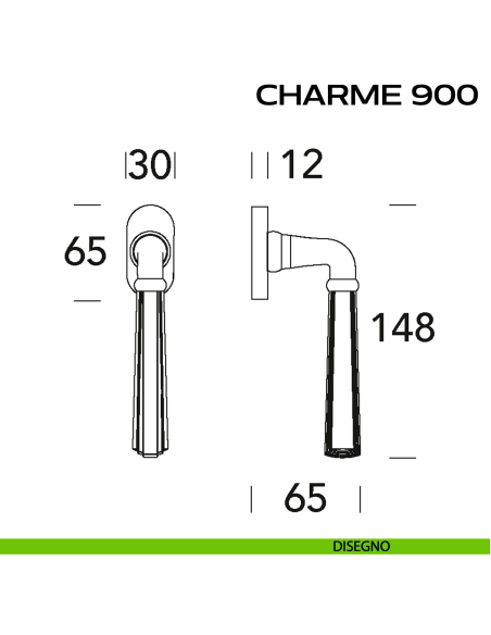 Maniglia martellina DK per finestra Charme 900 Reguitti disegno
