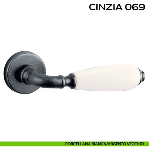 Maniglia con porcellana per porta Cinzia 069 Reguitti porcellana bianca / argento vecchio