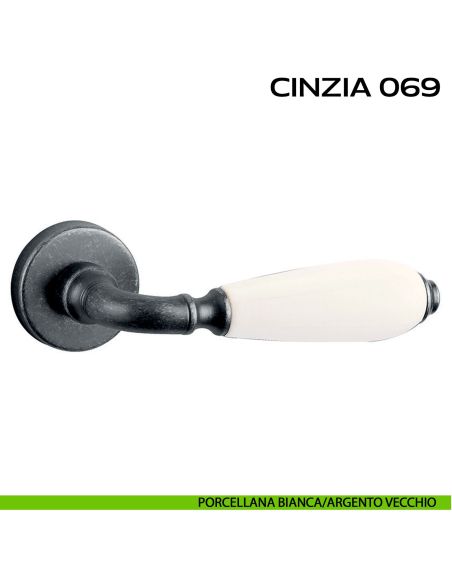Maniglia con porcellana per porta Cinzia 069 Reguitti porcellana bianca / argento vecchio