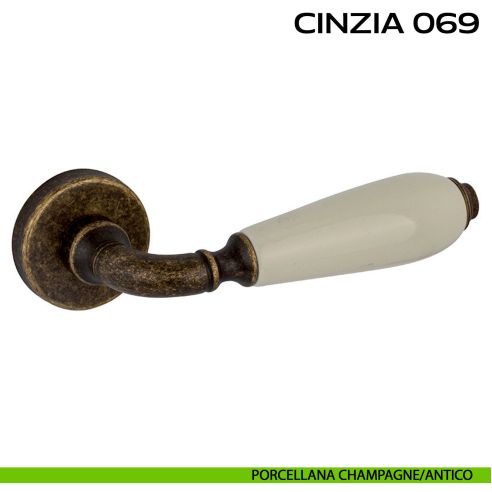 Maniglia con porcellana per porta Cinzia 069 Reguitti Porcellana champagne / Antico