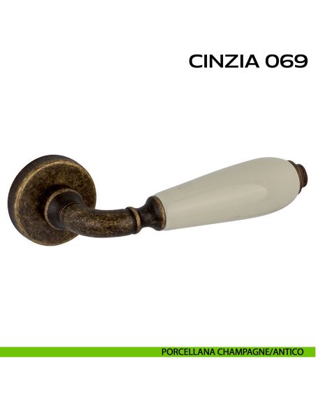 Maniglia con porcellana per porta Cinzia 069 Reguitti Porcellana champagne / Antico