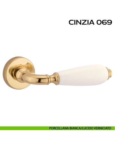 Maniglia con porcellana per porta Cinzia 069 Reguitti Porcellana bianca / Lucido verniciato