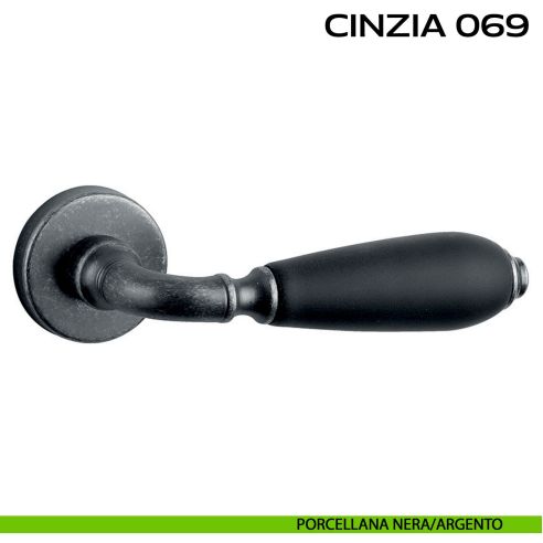 Maniglia con porcellana per porta Cinzia 069 Reguitti Porcellana nera / Argento vecchio