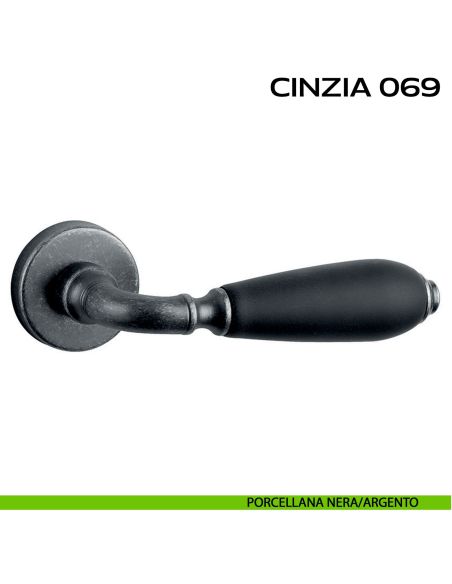 Maniglia con porcellana per porta Cinzia 069 Reguitti Porcellana nera / Argento vecchio