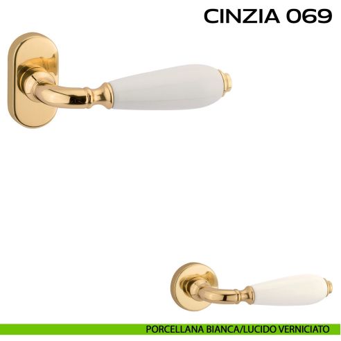 Maniglia con porcellana per porta Cinzia 069 Reguitti con rosetta ovale Porcellana bianca / Lucido verniciato