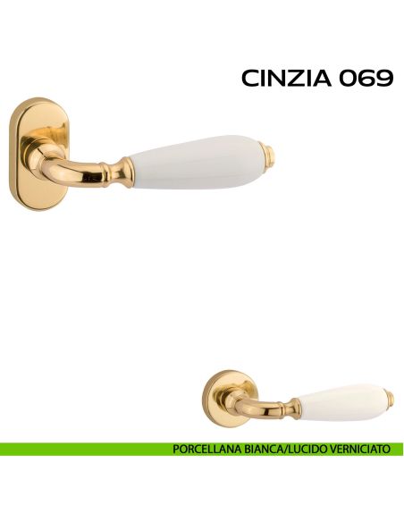 Maniglia con porcellana per porta Cinzia 069 Reguitti con rosetta ovale Porcellana bianca / Lucido verniciato