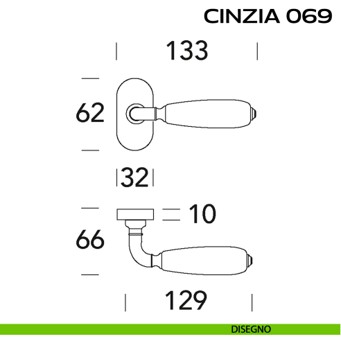 Maniglia con porcellana per porta Cinzia 069 Reguitti con rosetta ovale disegno