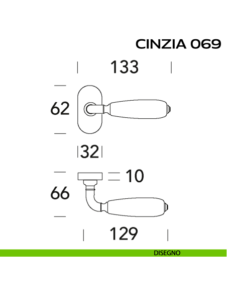 Maniglia con porcellana per porta Cinzia 069 Reguitti con rosetta ovale disegno