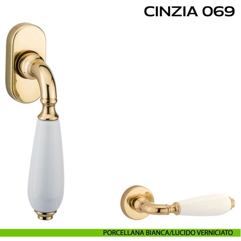 Maniglia martellina DK per finestra Cinzia 069 Reguitti Porcellana bianca / Lucido verniciato