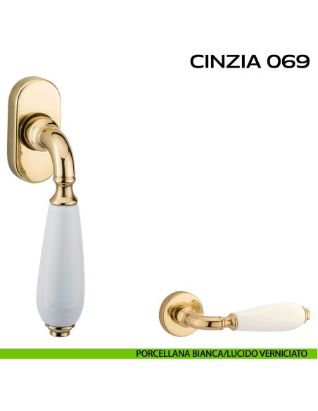 Maniglia martellina DK per finestra Cinzia 069 Reguitti Porcellana bianca / Lucido verniciato